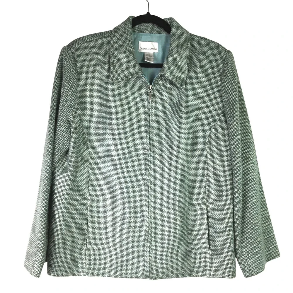 Drapers &‎ Damons Sage Green Basketweave Zip Front Jacket Size 16 2189JCM